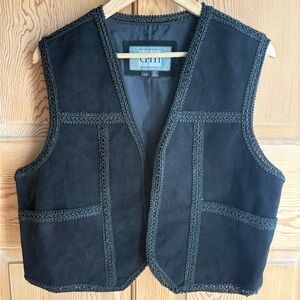 G-III Black Suede Vest with Braided Trim